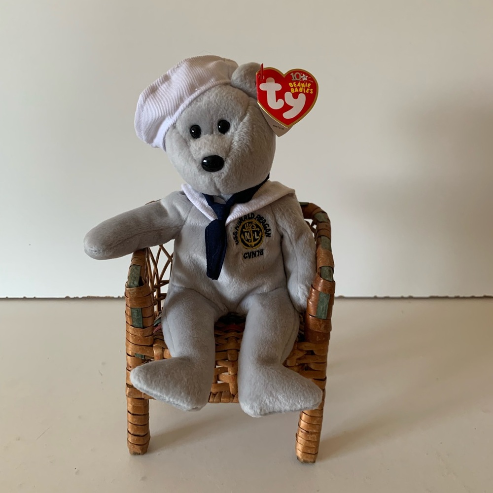TY Beanie Baby Ronnie Sailor  USS Ronald RBear with Navy and White Sailor Outfit